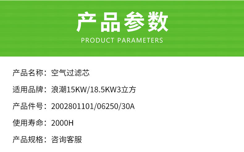 浪潮15KW/18.5KW/3立方空气滤芯2002801101/06250/30A/3211216100