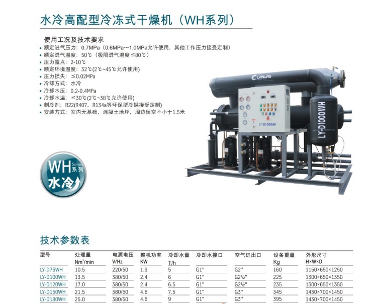 中山凌宇25立方冷干机LY-D180WH/水冷高配型冷冻式干燥机