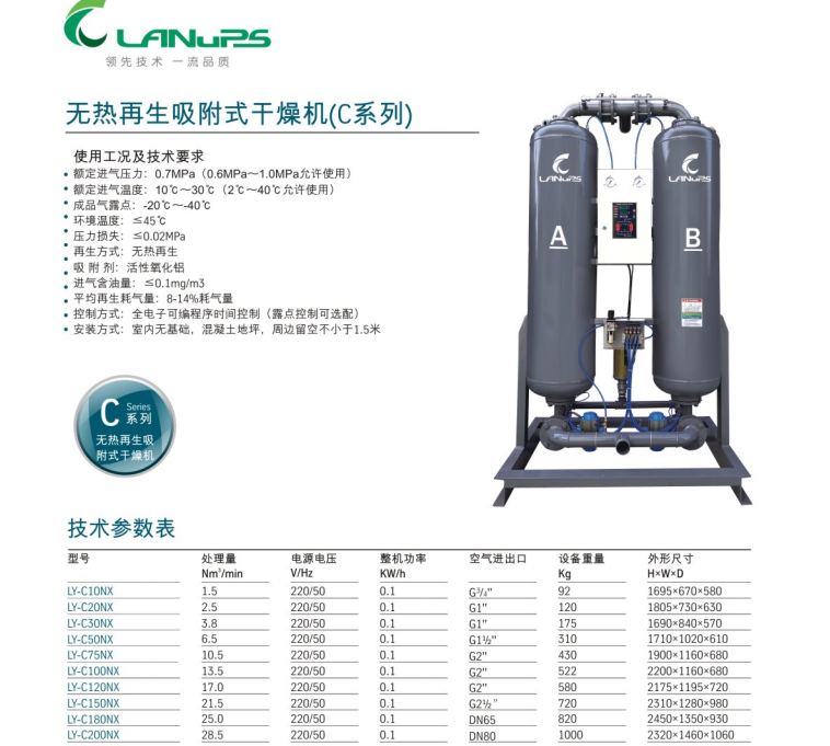 中山凌宇25立方吸干机LY-C180NX/无热再生吸附式干燥机