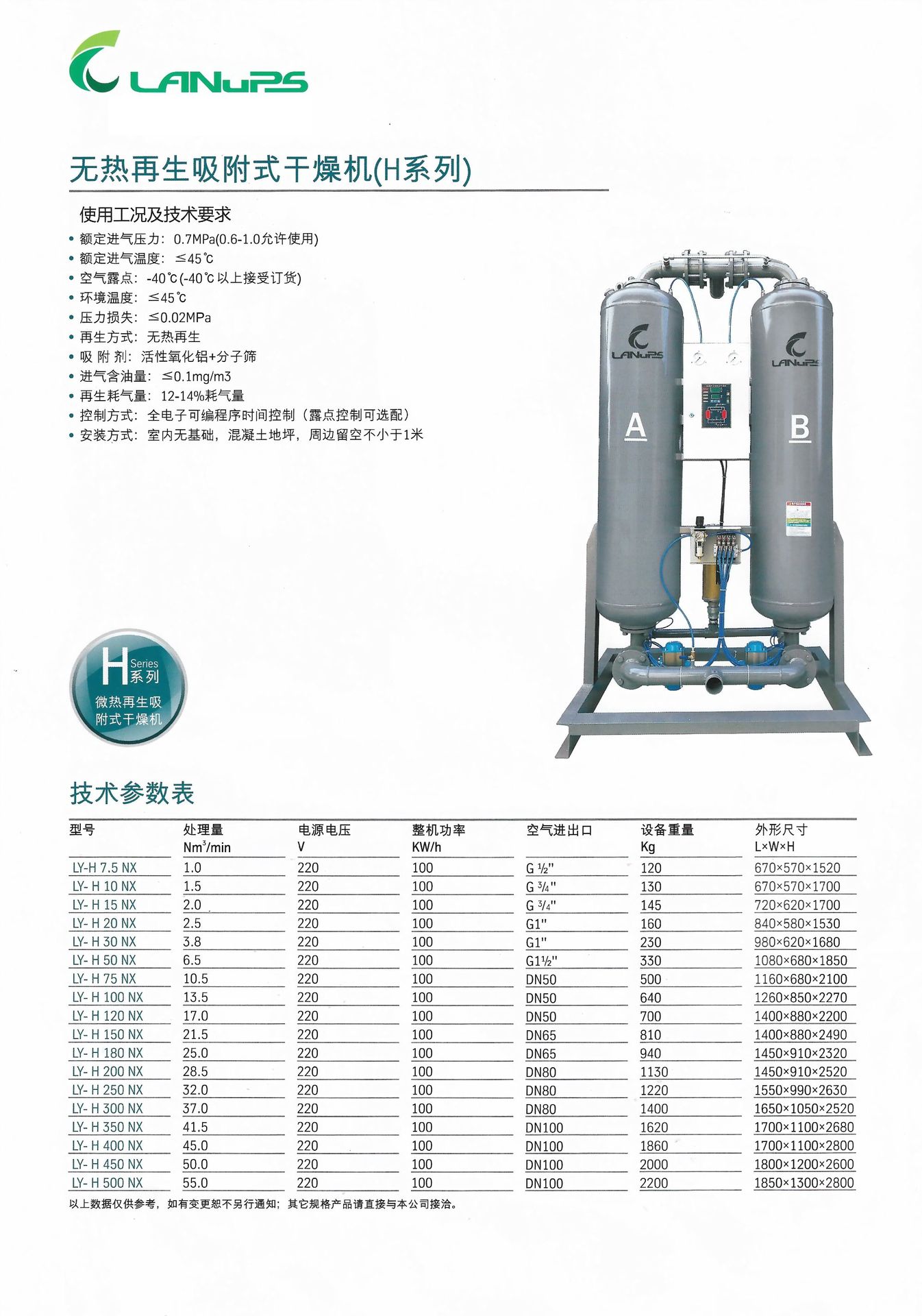 中山凌宇17立方吸干机LY-C120NX/无热再生吸附式干燥机C系列