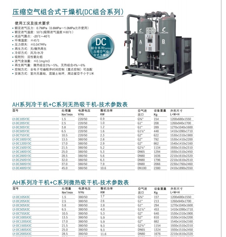 中山凌宇3.8立方LY-DC30SX3C组合式干燥机微热再生DC组合