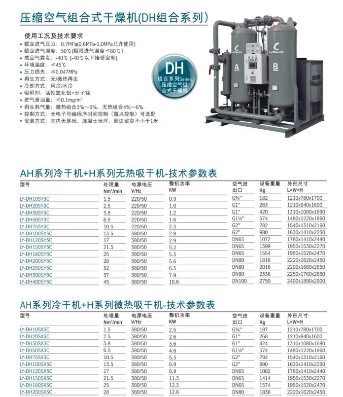中山凌宇3.8LY-DH30SX3C组合式干燥机DH冷干机+微热吸干机