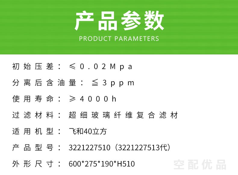 飞和250KW40立方油分芯内芯3221227510/3221227513代