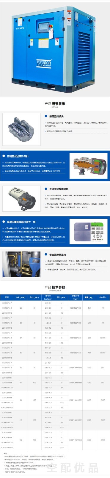 斯可络SCR75PM-7公斤/55KW2.5-10.4立方永磁变频空压机