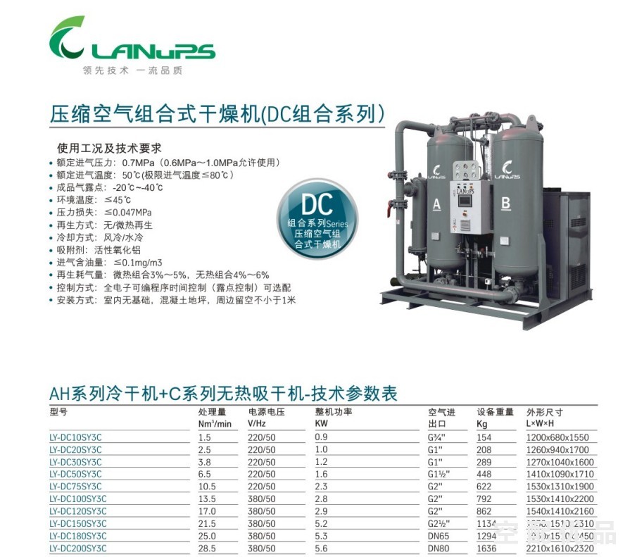 中山凌宇LY-DC10SY3C/1.5立方无热再生组合式干燥机