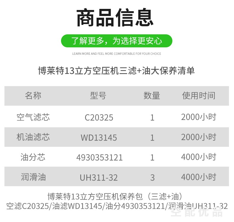 博莱特75KW13立方配件三滤+油保养包WD13145/4930353121/C20325/UH311-32