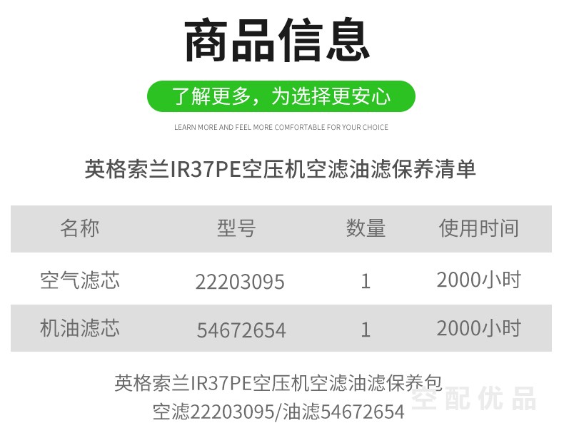 22203095/54672654英格索兰IR37PE三滤配件空滤油滤保养包