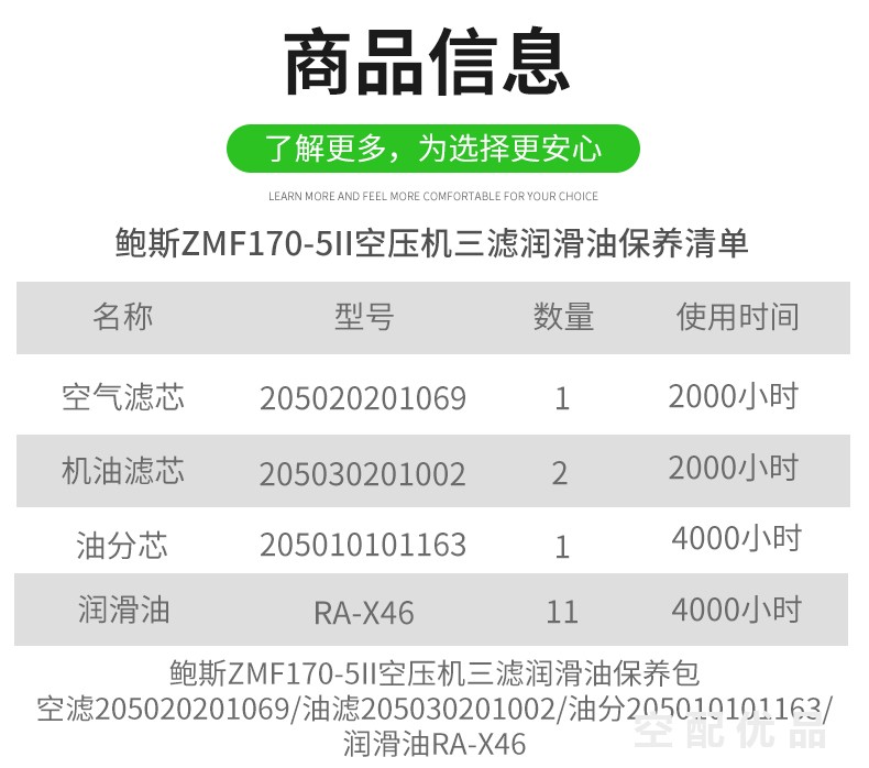 鲍斯ZMF170-5II三滤+油配件,205020201069/205030201002/205010101163/RA-X46