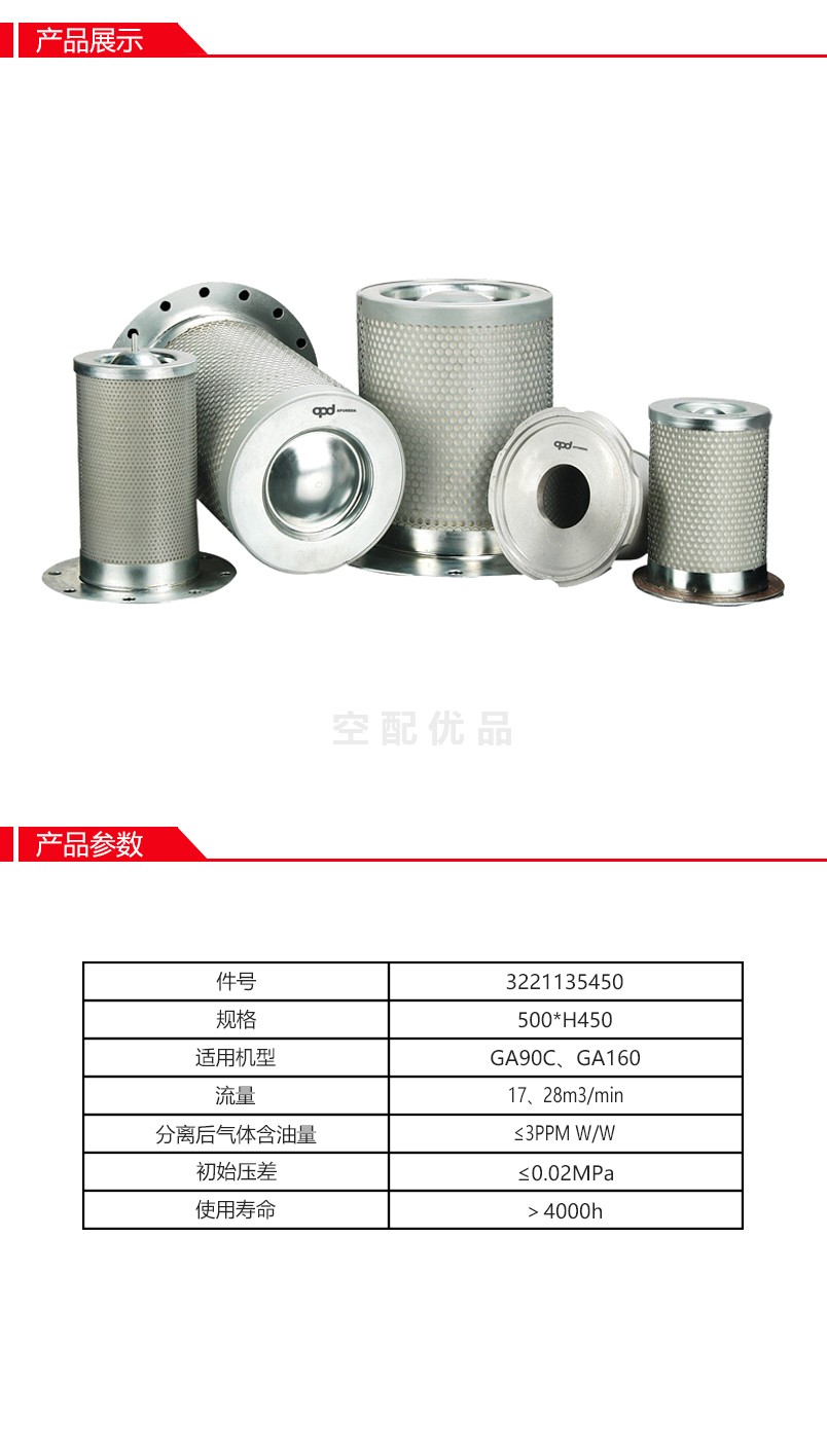 阿普达3221135450油分芯副厂替代阿特拉斯1614642300/2906009800